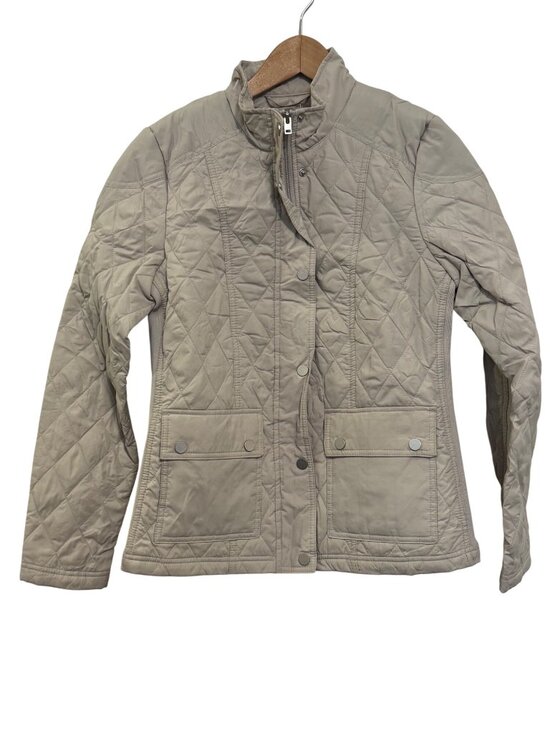 a new day Jackets & Blazers - Quilted Beige Jacket With Snap Pockets & Funnel Neck A New Day M
